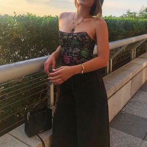 Black and Green Satin Corset Bustier with Boning S